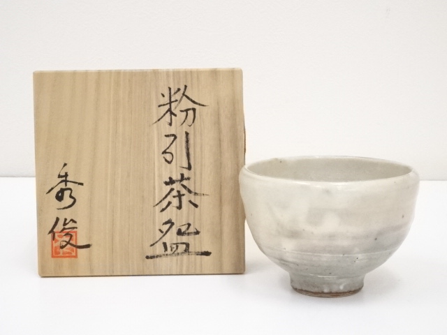 JAPANESE TEA CEREMONY / CHAWAN(TEA BOWL) / WHITE SLIP GLAZE / ARTISAN WORK